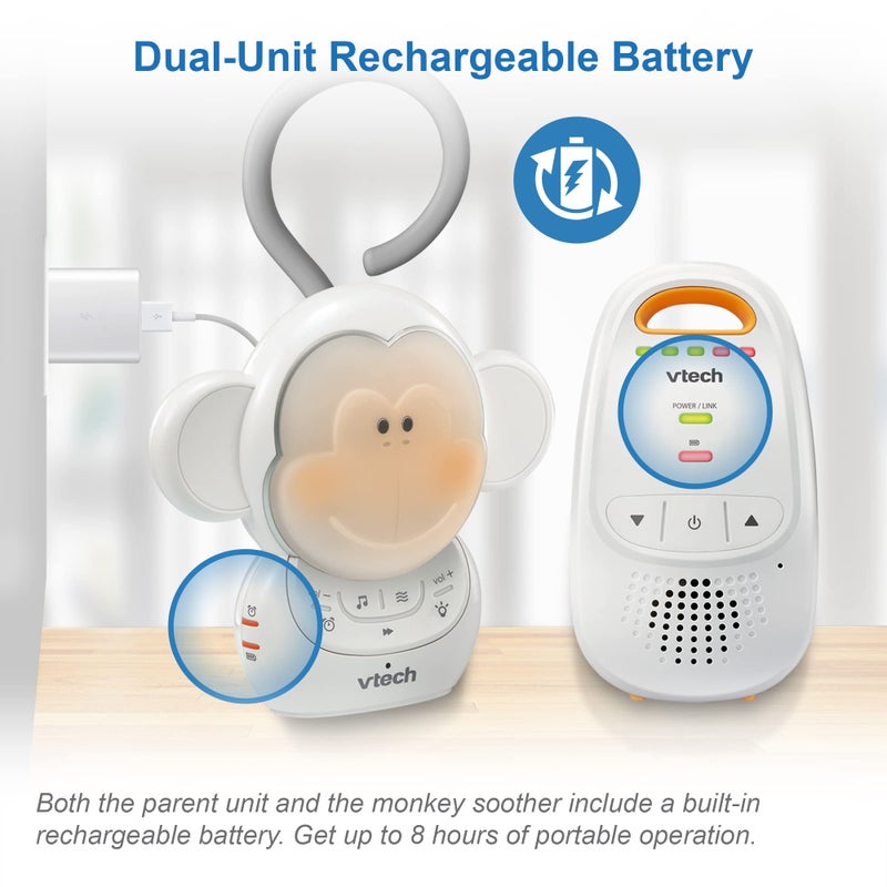 VTech DM1411 Audio Baby Monitor & Portable Soother Dual-Unit Rechargeable Battery, Long Range, Soft-Glow Night Light, Soothing Sounds & Lullabies, Digital Wireless Transmission, Sound Indicator - Image 4