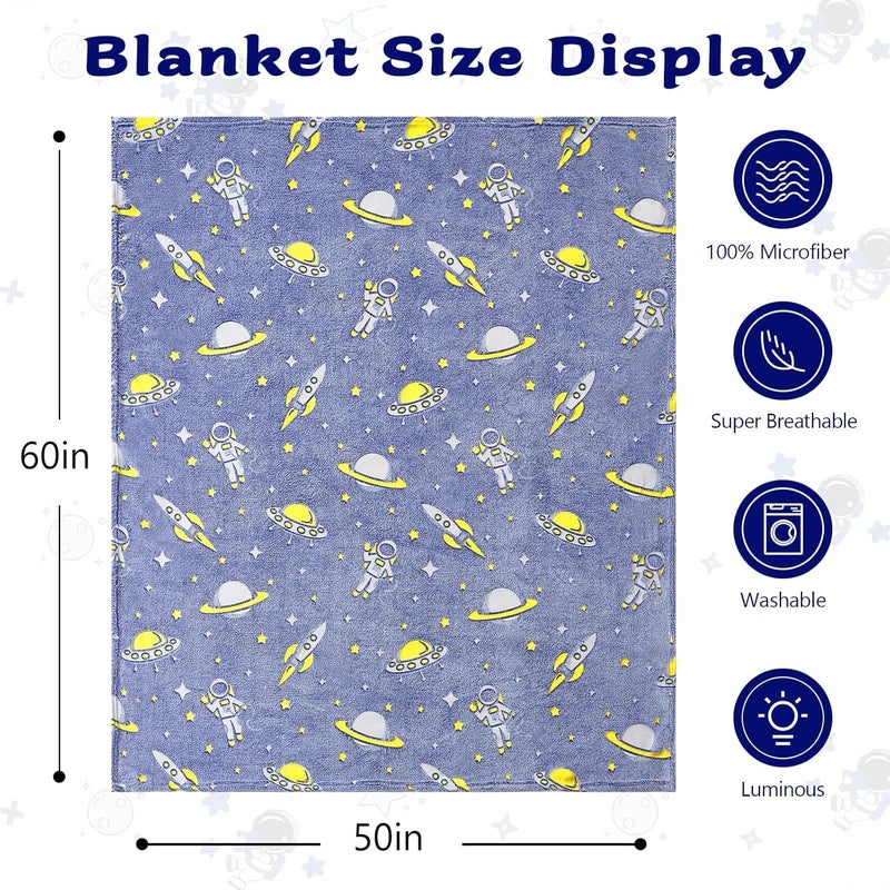 KASTWAVE Glow in The Dark Blanket, 50" x 60" Throw Blankets Super Cozy Plush Soft Fleece Blanket for Girls Boys Birthday Gifts, Plush Galaxy Pattern Bedroom, for Kids (Blue, Galaxy) - Image 5