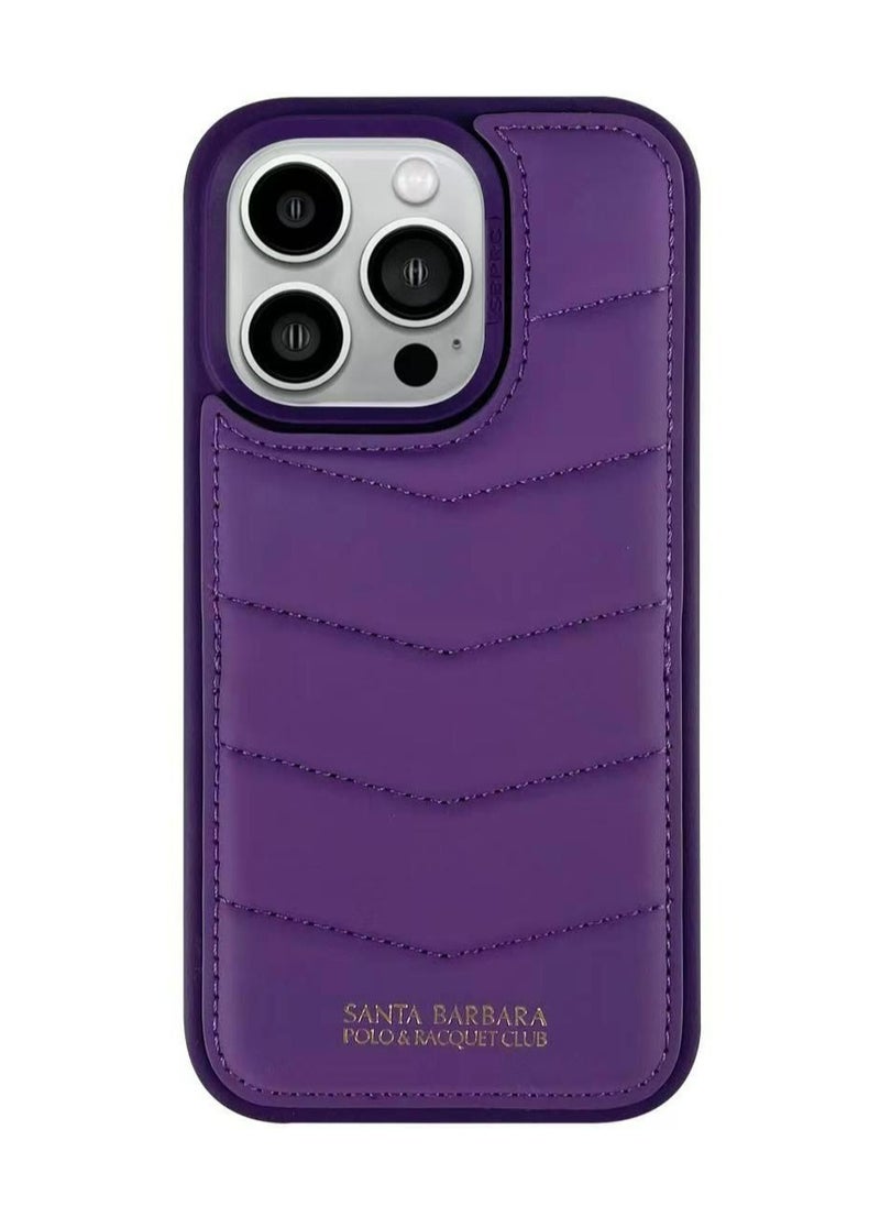 SANTA BARBARA POLO & RACQUET CLUB Clyde Series Protective Soft Stand Phone Case Cover Fabric Stitching vertical Flip Phone Case With Credit Card Holder Slot Compatible with iPhone 15 Pro Max - Dark Purple  - Image 1