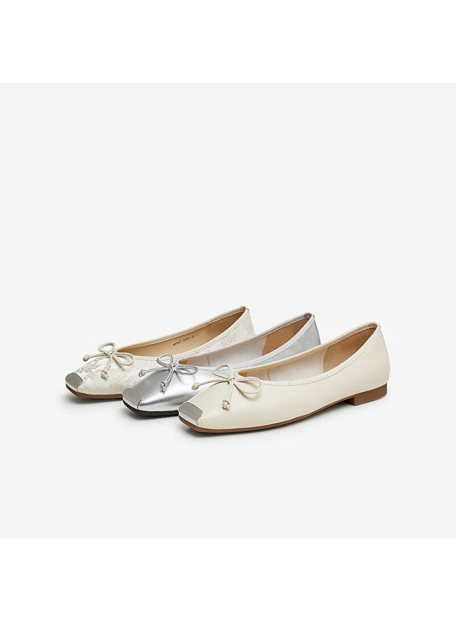 Basto 24 Autumn Fashion Bowknot Square Toe Low-cut Women's Flats A4502cq4 Beige 37 - Image 4