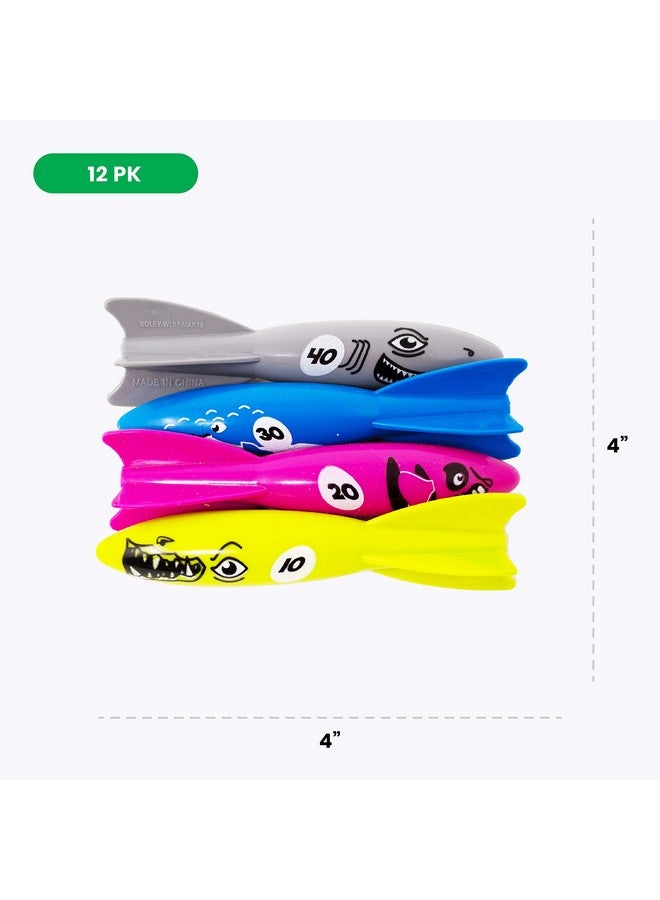BOLEY Boley Dive Torpedo Swim Toys - 12 Pack Sinking Pool Toys for Kids - Colorful Shark, Whale, Fish Diving Torpedoes - Summer Water Games, Bath Time Fun, Pool Diving Toy Set - Image 5