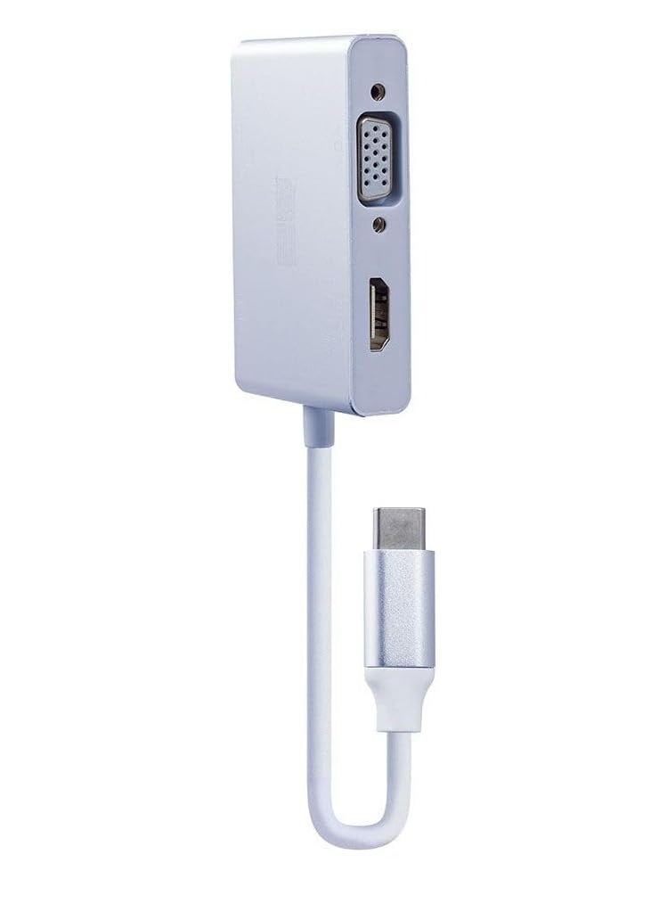 ماركة غير محددة محول من النوع C ذكر إلى VGA HDMI DVI USB3، فضي  - Image 2