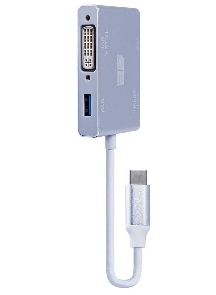 ماركة غير محددة محول من النوع C ذكر إلى VGA HDMI DVI USB3، فضي  - Image 3