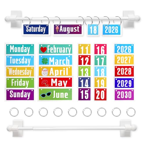 haffy 2026 Upgraded Magnetic Rod Flip Calendar for Classroom Colorful Calendar Date Cards Colorful Decor Magnetic Rod for Classroom Whiteboard - Image 1