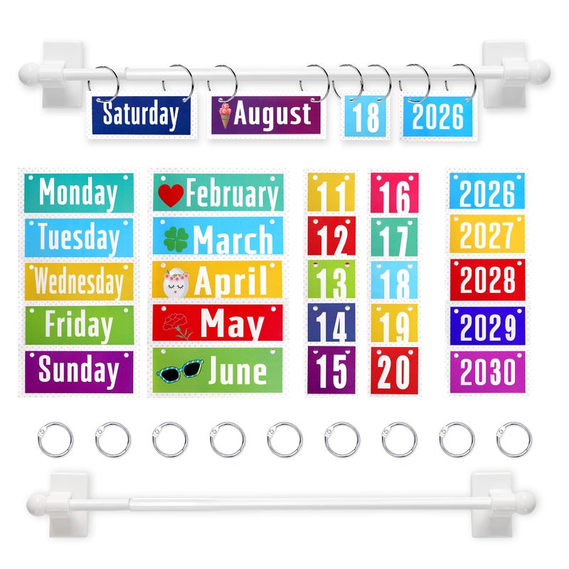 haffy 2026 Upgraded Magnetic Rod Flip Calendar for Classroom Colorful Calendar Date Cards Colorful Decor Magnetic Rod for Classroom Whiteboard - Image 2
