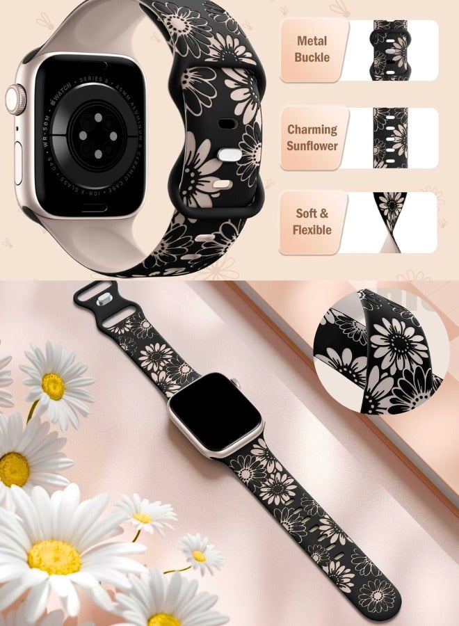Chase Up Floral Engraved Strap Compatible with Apple Watch Strap 45mm 44mm 42mm 49mm for Women, Two-Tone Flower Soft Silicone Sport Band for Apple Watch Band/ iWatch Series 9 8 7 6 5 4 3 2 1 SE Ultra - Image 3