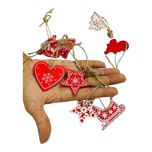 KRIWIN 12 pcs (4X6 inch) Burlap Drawstring Pouches with Red and White Christmas Ornaments, Jute - Image 3