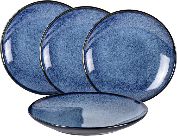 CERAMIC 1025 INCH DINNER PLATES SET PORCELAIN LARGE PASTA PLATE SET OF 4 REACTIVE GLAZE SERVING DISHES FOR STEAK SALAD PIZZA DISHWASHER MICROWAVE SAFE BLUE