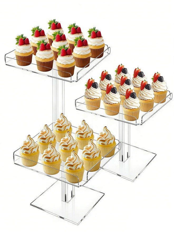 HEKORE 3 Tiered Serving Tray Set for Entertaining, 9" Acrylic Dessert Stands, Cupcake Stand Buffet Risers for Wedding Birthday Party Baby Shower - Image 1