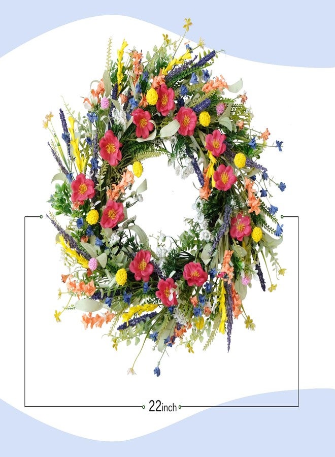 TEMPUS Flower and Lavender Wreath 22'' Wildflower Wreath Spring and Summer Wreath Artificial Spring Wreath Paper Summer Wreath for Front Door Home Wall Wedding Holiday Farmhouse Holiday Decoration - Image 3