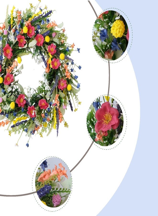 TEMPUS Flower and Lavender Wreath 22'' Wildflower Wreath Spring and Summer Wreath Artificial Spring Wreath Paper Summer Wreath for Front Door Home Wall Wedding Holiday Farmhouse Holiday Decoration - Image 2