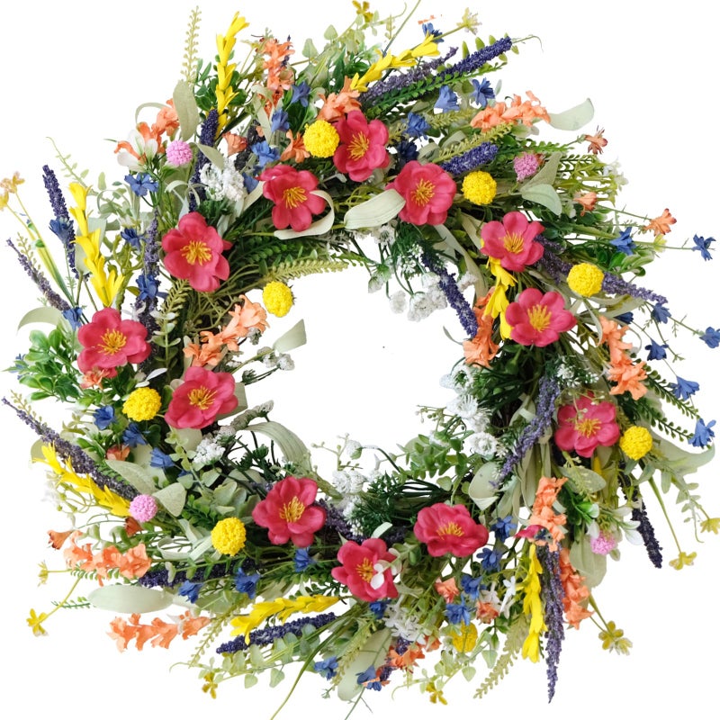 TEMPUS Flower and Lavender Wreath 22'' Wildflower Wreath Spring and Summer Wreath Artificial Spring Wreath Paper Summer Wreath for Front Door Home Wall Wedding Holiday Farmhouse Holiday Decoration - Image 1