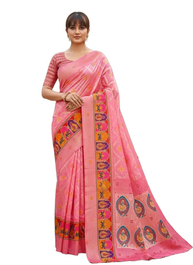 Glory Sarees Women’s Digital Print Cotton Woven Banarasi Silk Saree With Blouse Piece (Varnamala_Silk105) - Image 1