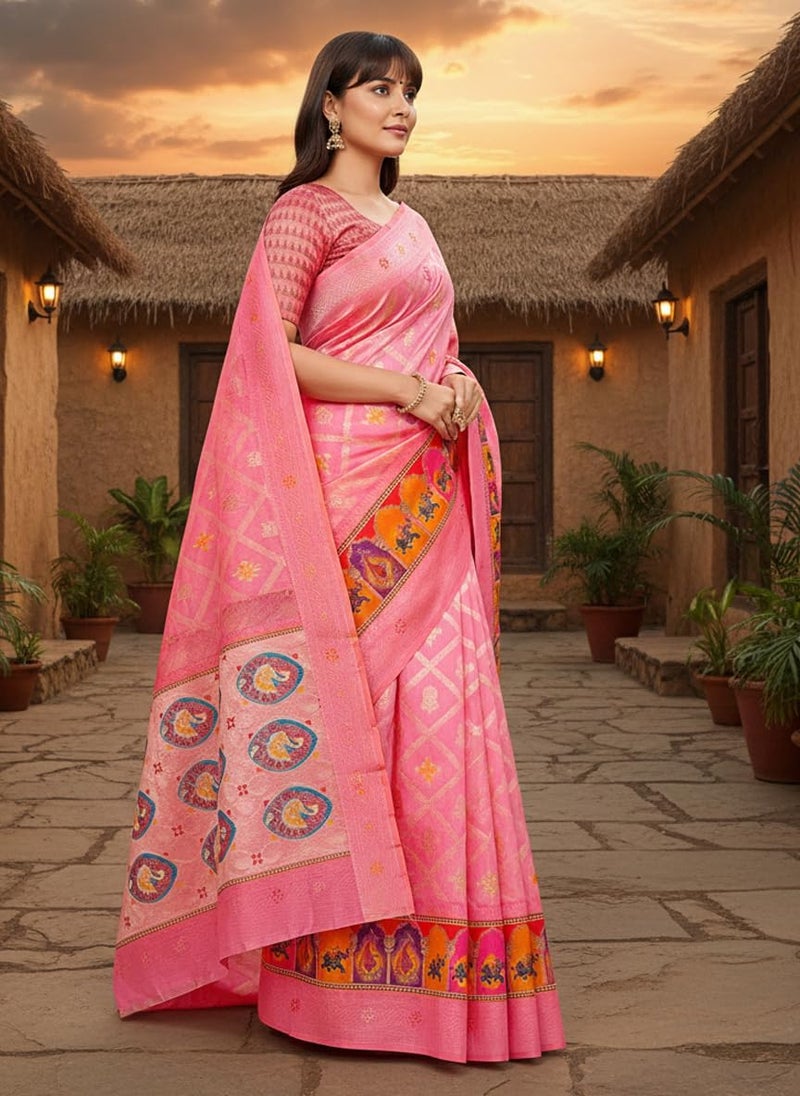 Glory Sarees Women’s Digital Print Cotton Woven Banarasi Silk Saree With Blouse Piece (Varnamala_Silk105) - Image 4