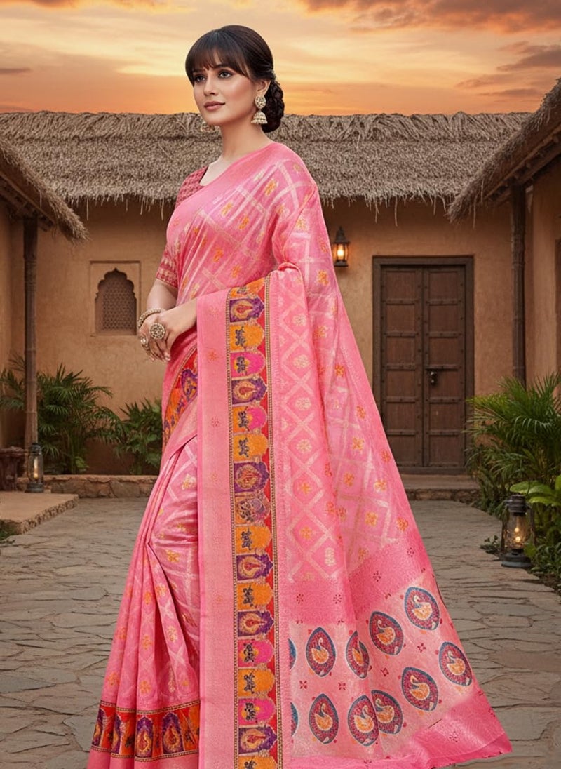 Glory Sarees Women’s Digital Print Cotton Woven Banarasi Silk Saree With Blouse Piece (Varnamala_Silk105) - Image 2