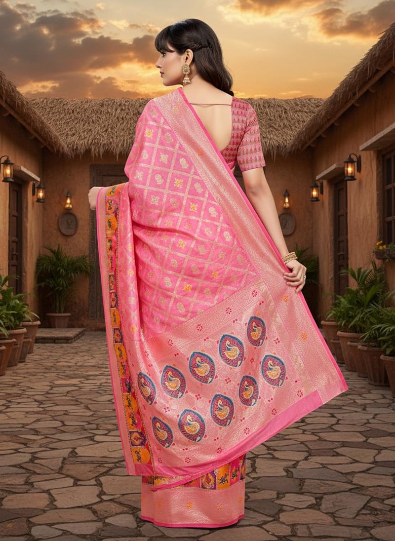 Glory Sarees Women’s Digital Print Cotton Woven Banarasi Silk Saree With Blouse Piece (Varnamala_Silk105) - Image 3