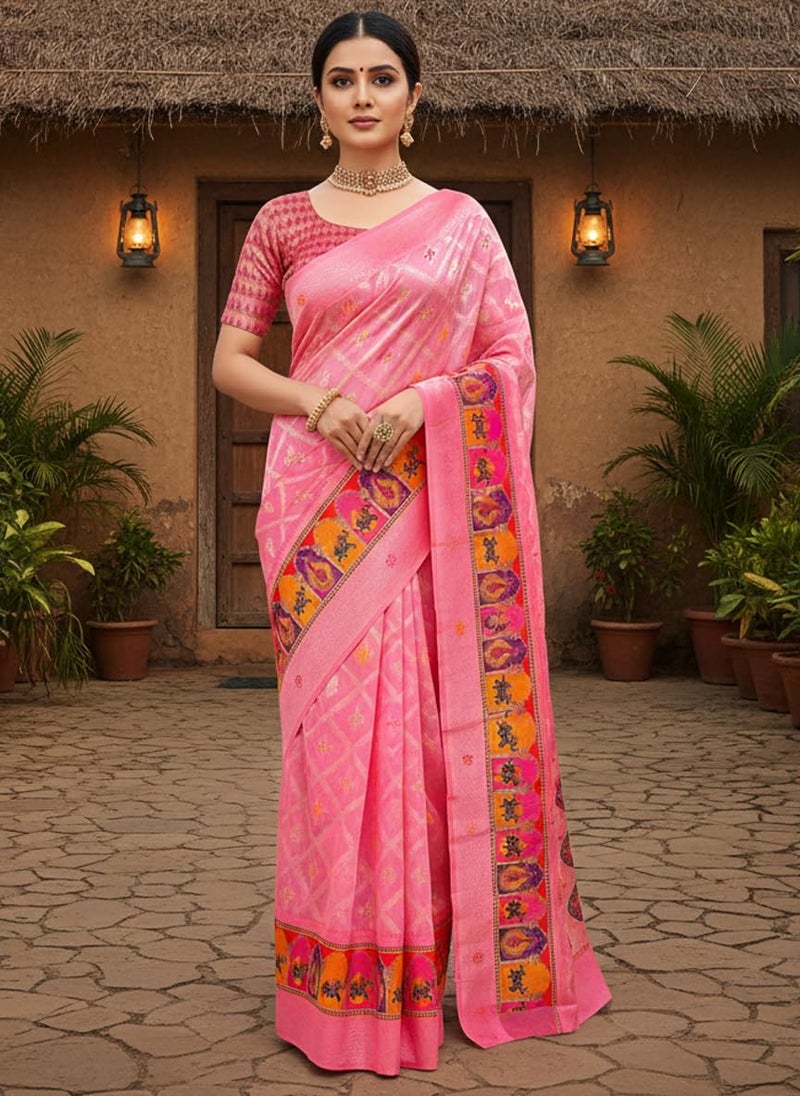 Glory Sarees Women’s Digital Print Cotton Woven Banarasi Silk Saree With Blouse Piece (Varnamala_Silk105) - Image 5