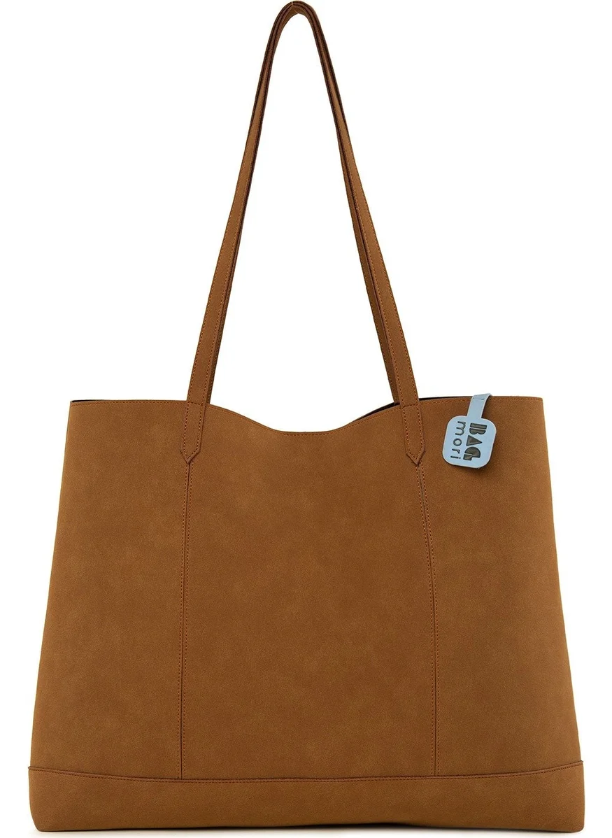 Bagmori Tan Double Stitched Thin Strap Large Nubuck Bag