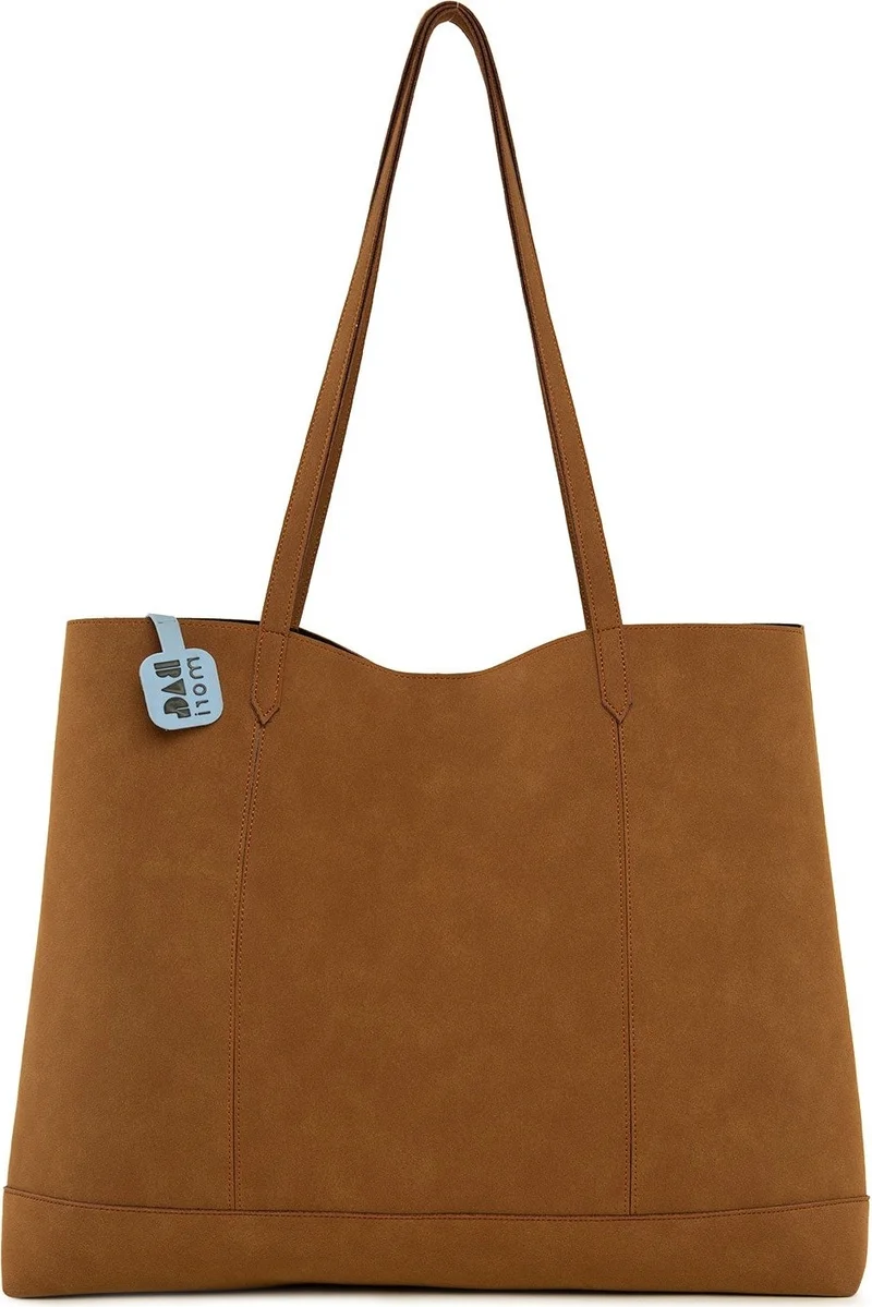 Bagmori Tan Double Stitched Thin Strap Large Nubuck Bag