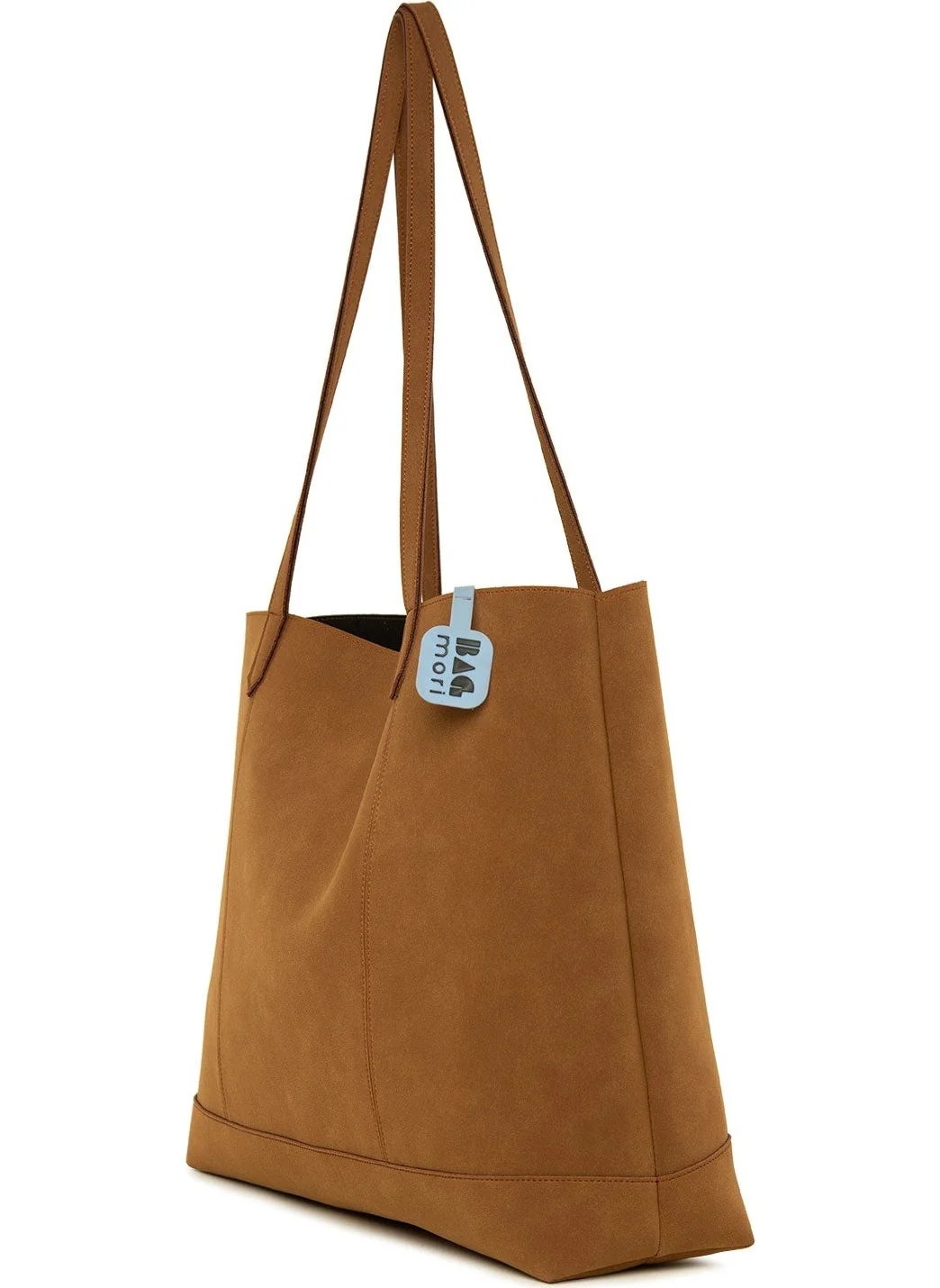 Bagmori Tan Double Stitched Thin Strap Large Nubuck Bag