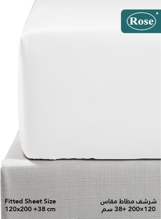 روز طقم شرشف سرير مطاط روز ساده فاخر بجيوب عميقة وغطاء وسادة، طقم من قطعتين، مايكروفايبر ناعم جيد التهوية وبارد, مقاس نفر ونص 120×200+38 سم, ابيض - Image 3
