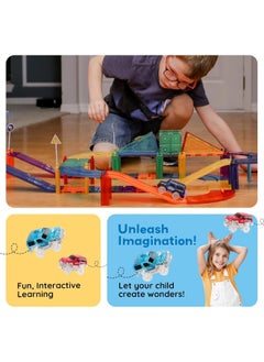 PicassoTiles PicassoTiles Race Car Track Magnetic Building Blocks Set with 2 Toy Cars ( 30 pieces )  - Image 2