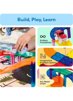 PicassoTiles PicassoTiles Race Car Track Magnetic Building Blocks Set with 2 Toy Cars ( 30 pieces )  - Image 5