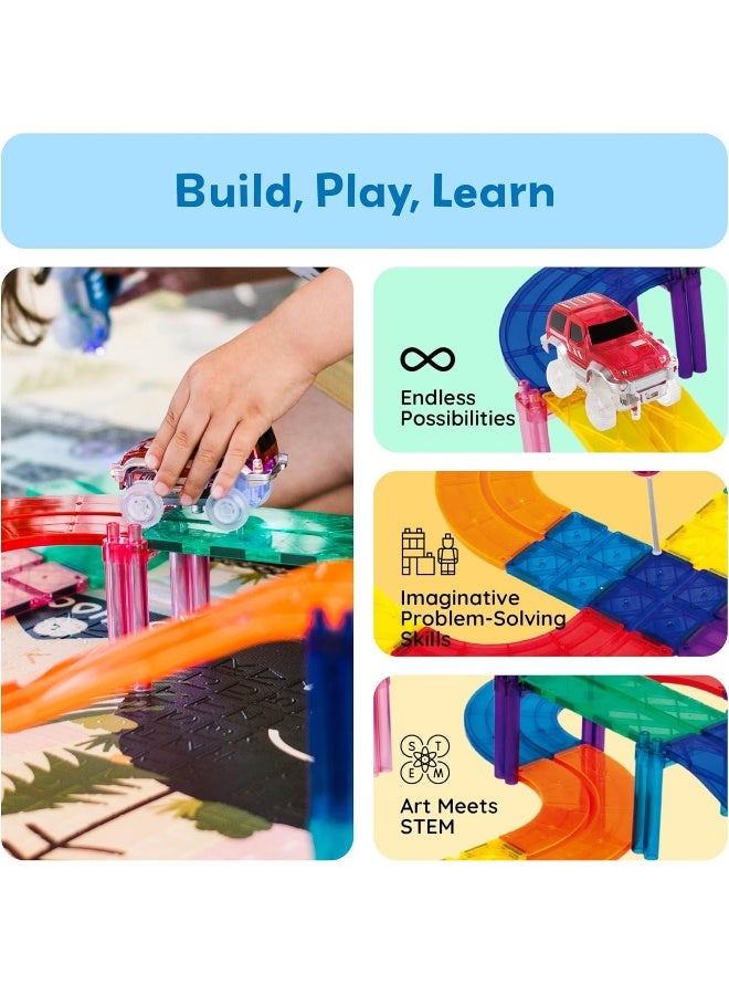 PicassoTiles مجموعة بلاط بيكاسو لمسار سباق السيارات مع 2 سيارة لعبة (30 قطعة) - Image 5