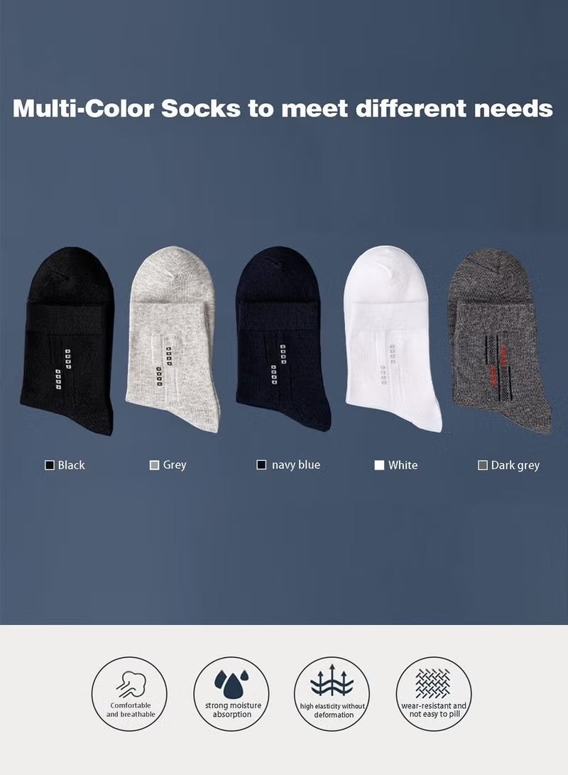 5-Pair 100% Cotton Men's Socks: Mid-Calf, Formal, Moisture-Wicking, Suitable for All Seasons in a Variety of Colors for Business Casual Wear - Image 5