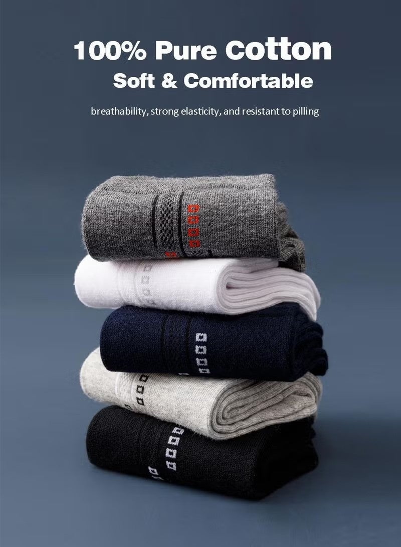 5-Pair 100% Cotton Men's Socks: Mid-Calf, Formal, Moisture-Wicking, Suitable for All Seasons in a Variety of Colors for Business Casual Wear - Image 2