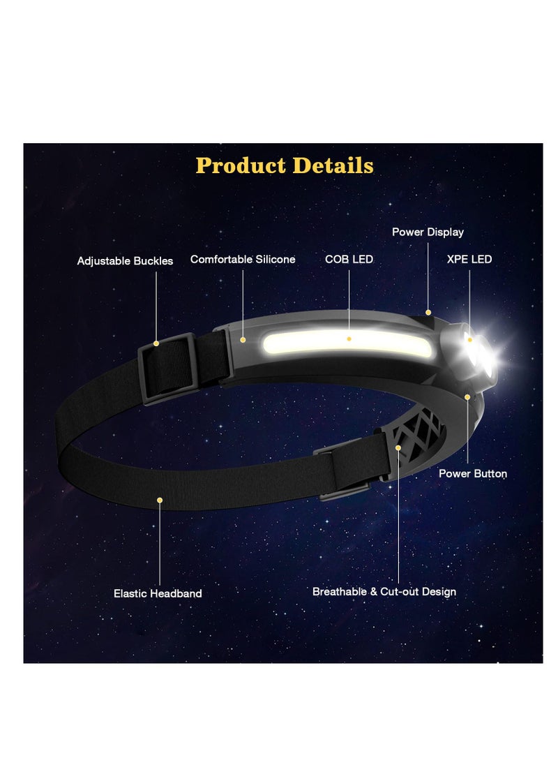 Rechargeable LED Headlamp - 300° Wide Beam Head Lamp, 750 Lumen 14 Modes Head Lights, 84H Standby Energy - Camping Accessories Gear, Waterproof Sensor Flashlight for Running Camping Fishing