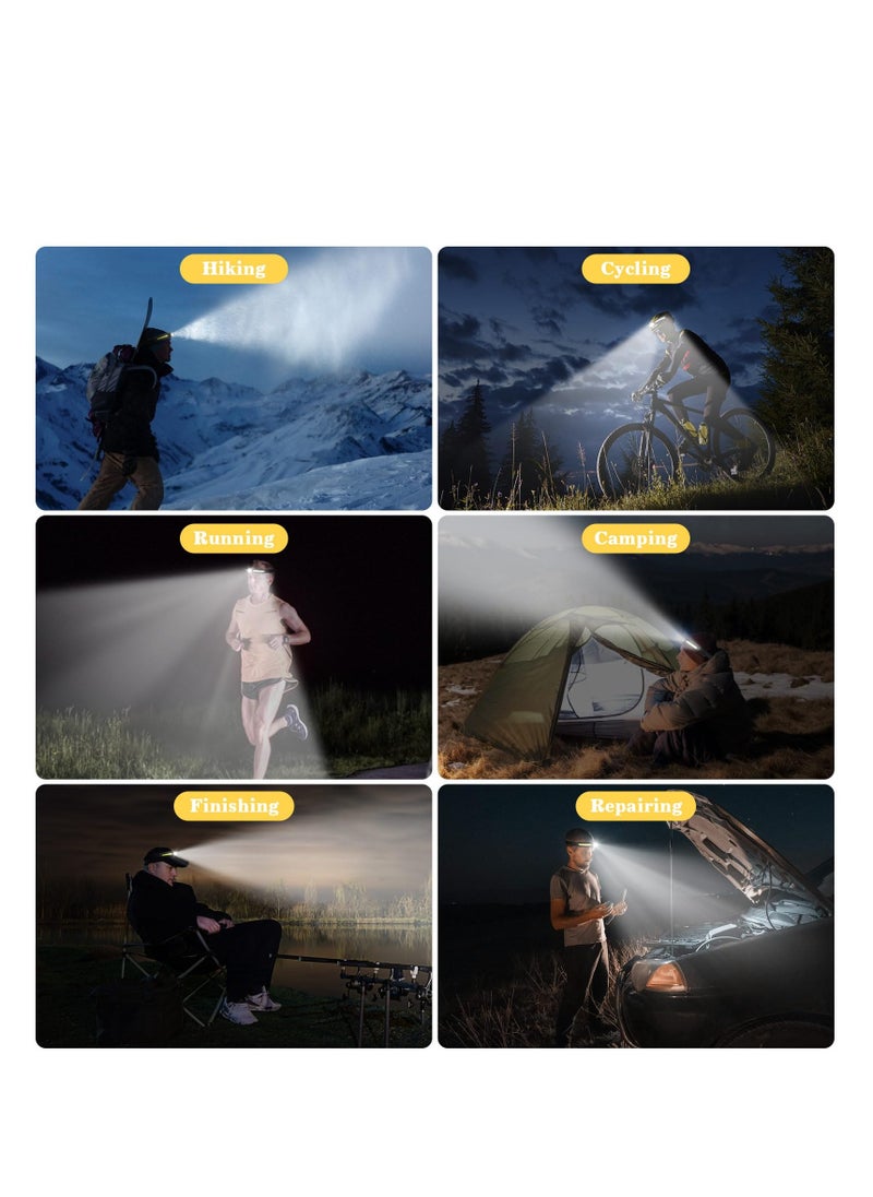 Rechargeable LED Headlamp - 300° Wide Beam Head Lamp, 750 Lumen 14 Modes Head Lights, 84H Standby Energy - Camping Accessories Gear, Waterproof Sensor Flashlight for Running Camping Fishing