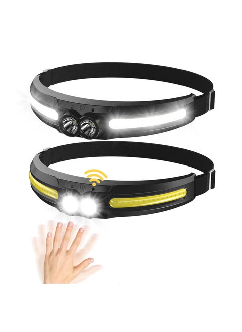 Rechargeable LED Headlamp - 300° Wide Beam Head Lamp, 750 Lumen 14 Modes Head Lights, 84H Standby Energy - Camping Accessories Gear, Waterproof Sensor Flashlight for Running Camping Fishing