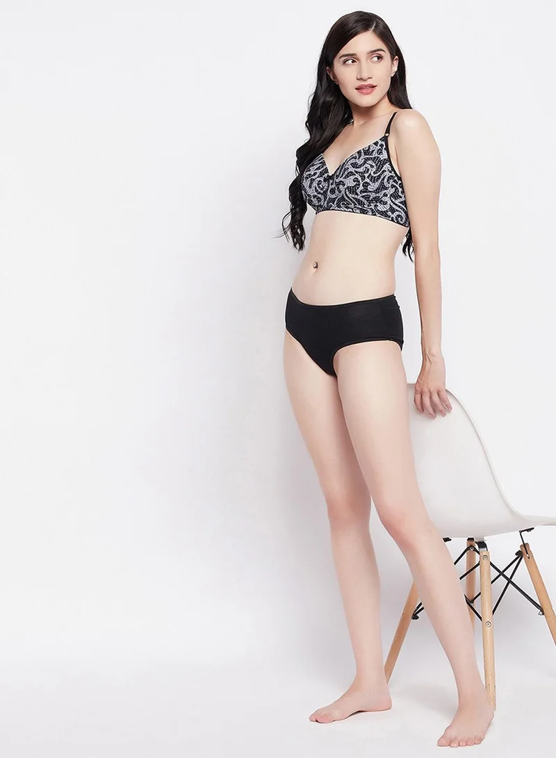 كلوفيا Clovia Padded Non-Wired Full Cup Printed Print T-Shirt Bra In Slate Grey