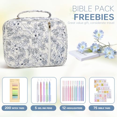 YKFLY Bible Cover Case for Women Large Bible Cover with Durable Handle Quilted Bible Carrying Case for Girls Bible Study Supplies Accessories Big Blue Flower Big Blue Flower - Image 3
