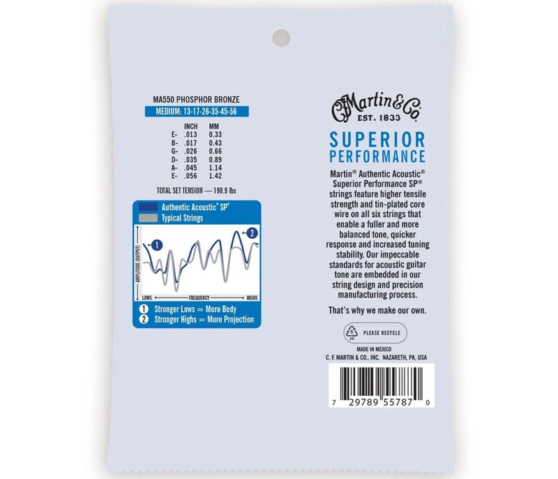 Martin Strings MA550 Authentic Acoustic Guitar Set Superior Performance SP 92/8 Phosphor Medium - 013 -.056 - Image 2