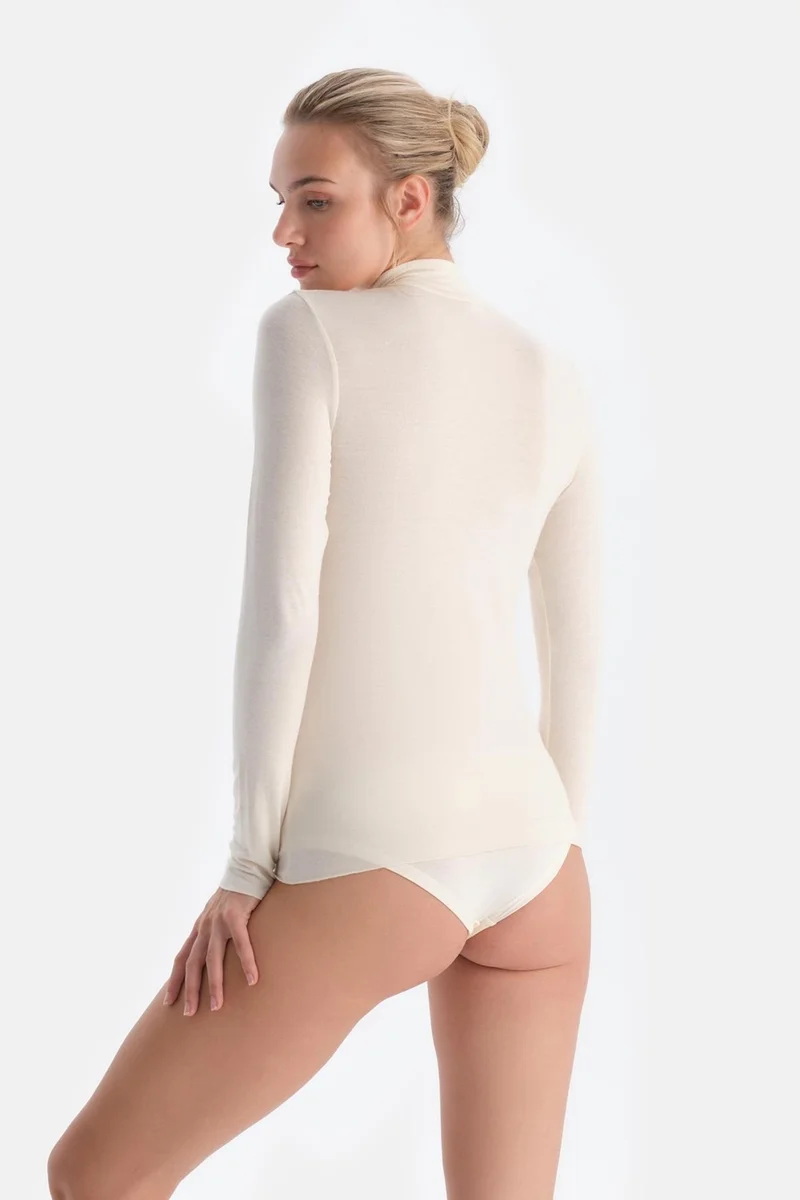 dagi Ecru 5118KC Modal Cashmere Turtleneck Long Sleeve Top