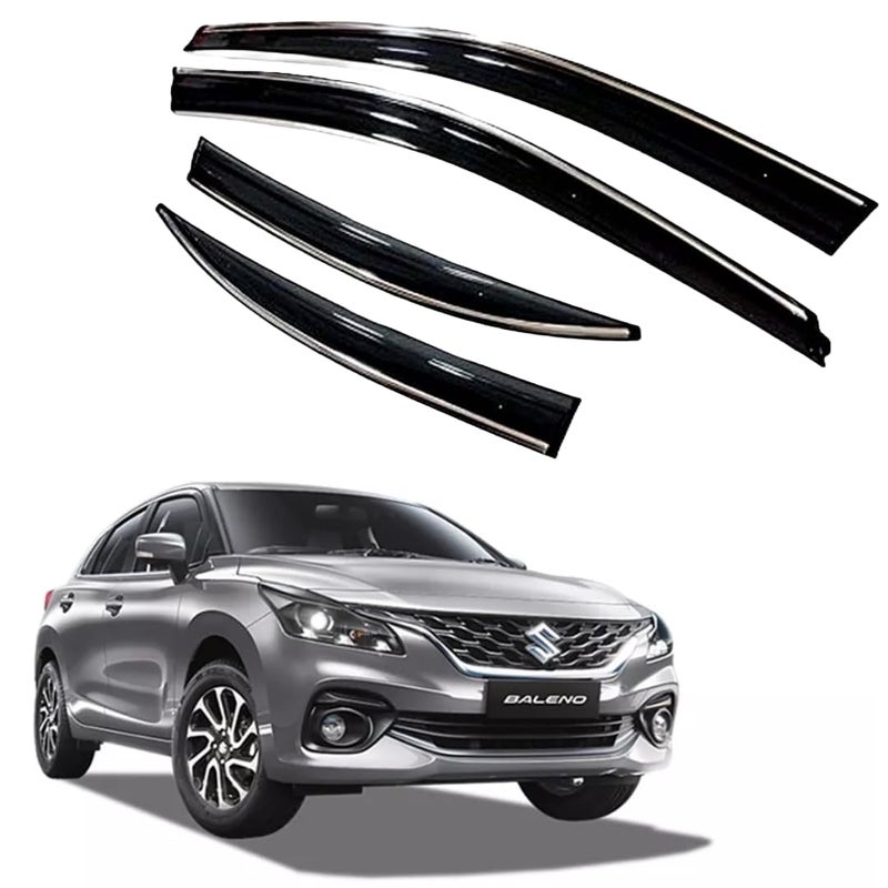 ROYALTECH Premium Chromeline & Silverline Unbreakable Car Rear Window Wind Deflectors & Side Door Visor Rain Guard Compatible with (Maruti Suzuki Baleno (2022 Onwards)) - Image 1