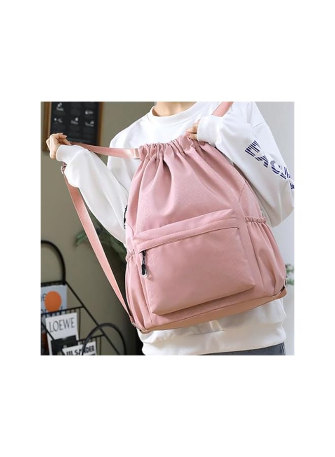 S-TOP Drawstring Backpack, Oxford Cloth Backpack, Water Resistant String Bag, Large Capacity Casual Backpack, with Side Zipper Pocket for Shopping Sport Yoga, Pink - Image 3