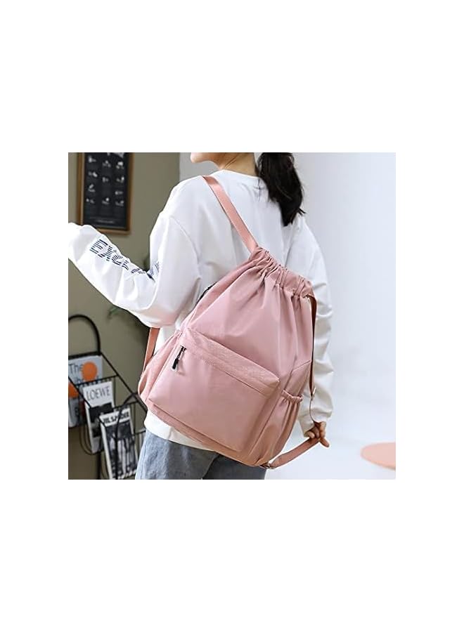 S-TOP Drawstring Backpack, Oxford Cloth Backpack, Water Resistant String Bag, Large Capacity Casual Backpack, with Side Zipper Pocket for Shopping Sport Yoga, Pink - Image 2