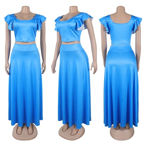 Vakkest Womens Summer Sexy 2 Pieces Outfits Ruffle Floral Tank Top Wrap Boho Tropical Long Skirt Set Clubwear Dresses - Image 3
