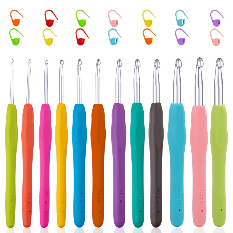 Vodiye 12 Sizes Crochet Hooks 2080mm Ergonomic Crochet Hook Set Crochet Needles for Beginners DIY Projects and Craft Lovers