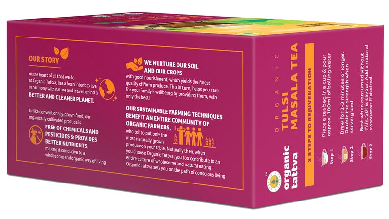 Organic Tattva, Organic Tulsi Masala Tea 20 Tea Bags | For Immunity Boosting & Sore Throat Prevention | Contains Vitamin C and Antioxidants | Caffeine Free - Image 3