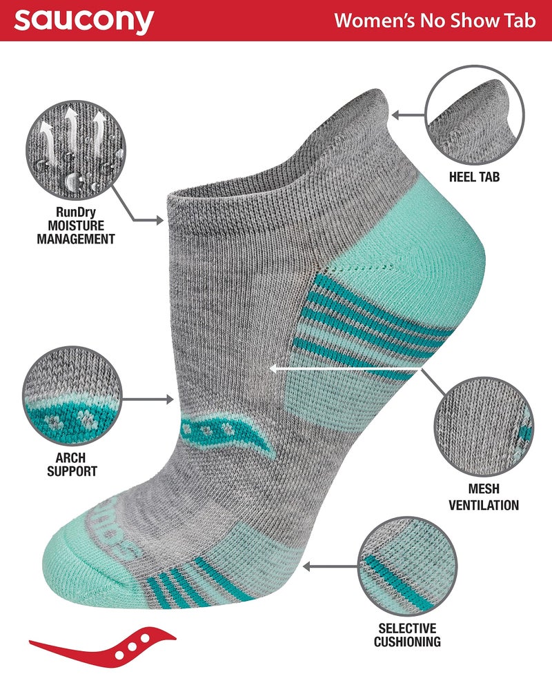Saucony Women's RunDry Performance 8, 16 Pairs Heel Tab Athletic Socks, S-L, Grey Assorted (16 Pairs), Medium - Image 2