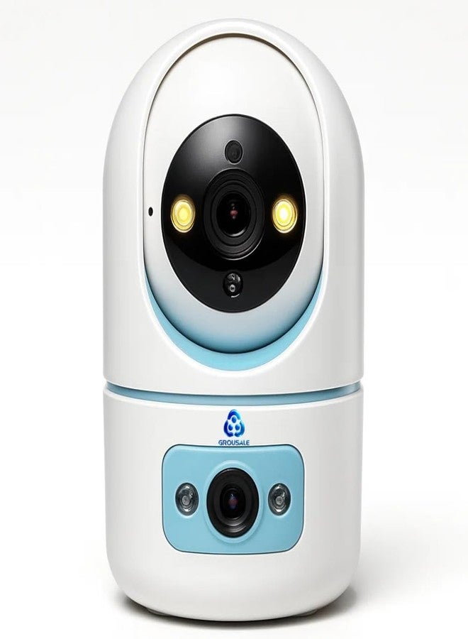 Grousale Pikacam 4MP UHD Indoor WiFi PTZ Camera | 2-Lens/Screen View 360° Rotation | Color Night Vision | AI Motion Detection | Two-Way Audio | V380 Pro App | Supports 128GB SD & Cloud