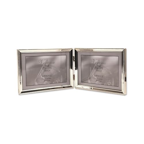 Lawrence FramesPolished Silver Plate 5x7 Hinged Double Horizontal - Bead Border Design11675D - Image 1