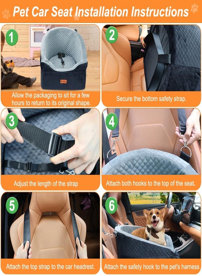 Vivifying Dog Car Seat for Small & Medium Dogs, Detachable & Washable Booster Seat for Pets Up to 30lbs, Travel Bed with Storage Pockets and Safety Belt - Gray - Image 4