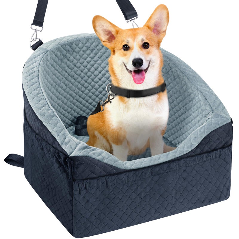 Vivifying Dog Car Seat for Small & Medium Dogs, Detachable & Washable Booster Seat for Pets Up to 30lbs, Travel Bed with Storage Pockets and Safety Belt - Gray - Image 1