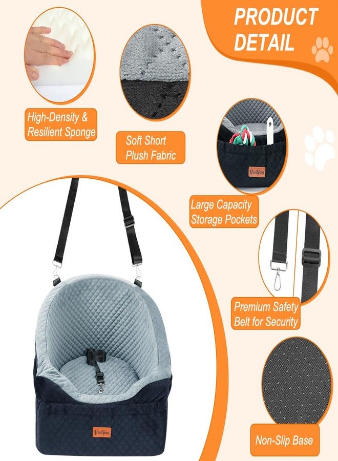 Vivifying Dog Car Seat for Small & Medium Dogs, Detachable & Washable Booster Seat for Pets Up to 30lbs, Travel Bed with Storage Pockets and Safety Belt - Gray - Image 3