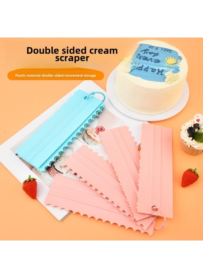 Generic - Creative Double-sided Cake Cream Scraper 4 Piece Set Sawtooth Cake Cut Scraper PP Plastic Scraper Baking Tool-Color:yellow Style - Image 1